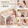 Juego de Mesa Infantil con Silla con Compartimento y 4 Estantes Laterales Montessori 3 a 8 Años Blanco y Natural - Ogal.Es