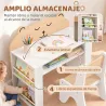 Juego de Mesa Infantil con Silla con Compartimento y 4 Estantes Laterales Montessori 3 a 8 Años Blanco y Natural - Ogal.Es