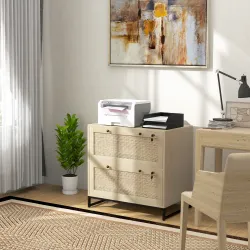 Armario Archivador de 2 Cajones de Ratán Bohemio con Cerraduras Barras para Carpetas, A4 y Legal 75x40x71,5 cm R... - Ogal.Es