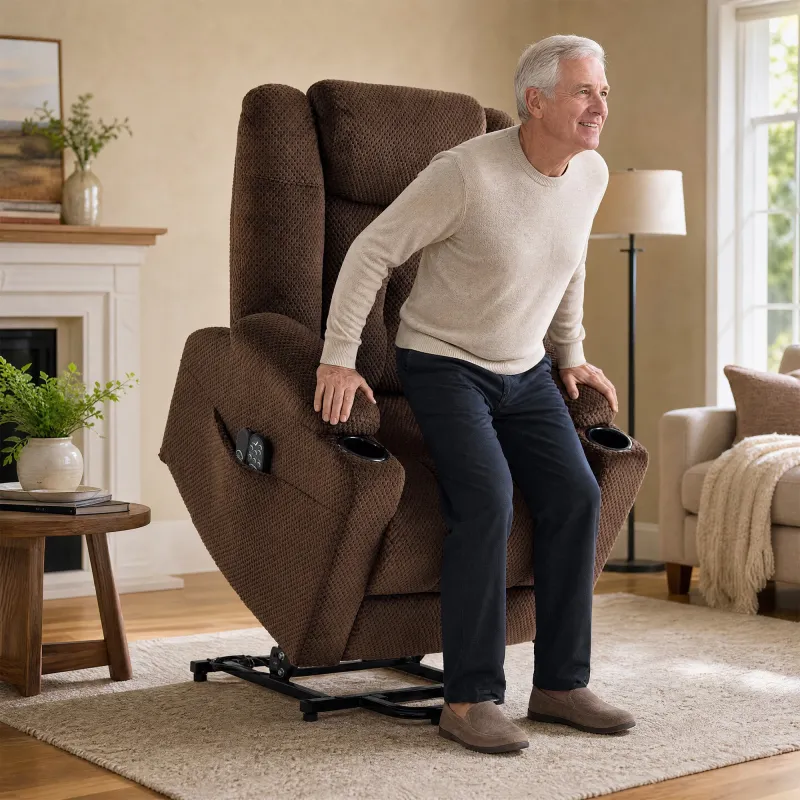 Sillón Relax Reclinable Eléctrico Levanta Personas Mayores con Masaje Calor Portavasos Mando Bolsillos Marrón Os... - Ogal.Es
