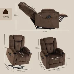 Sillón Relax Reclinable Eléctrico Levanta Personas Mayores con Masaje Calor Portavasos Mando Bolsillos Marrón Os... - Ogal.Es