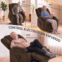Sillón Relax Reclinable Eléctrico Levanta Personas Mayores con Masaje Calor Portavasos Mando Bolsillos Marrón Os... - Ogal.Es