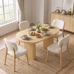 Mesa de Comedor Ovalada Rústica para 4 Personas Tablero Grueso y Patas de Pedestal Tipo Tambor 120x60x76 cm Roble - Ogal.Es