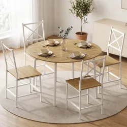 Conjunto de Comedor con Mesa Plegable y 4 Sillas Apilables para 4 Personas Roble y Blanco - Ogal.Es