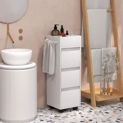 Armario de Baño Estrecho Mueble Auxiliar de Baño con 3 Cajones 4 Compartimentos Superiores Toallero 35x30x90 cm ... - Ogal.Es