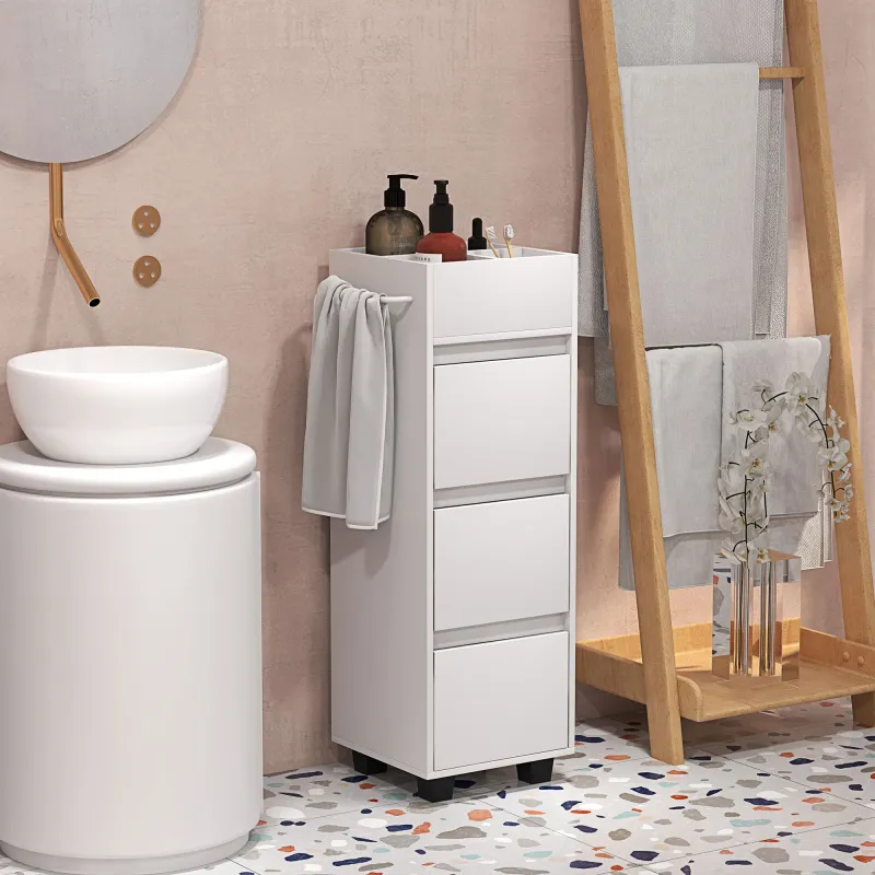 Armario de Baño Estrecho Mueble Auxiliar de Baño con 3 Cajones 4 Compartimentos Superiores Toallero 35x30x90 cm ... - Ogal.Es