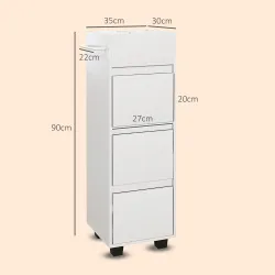 Armario de Baño Estrecho Mueble Auxiliar de Baño con 3 Cajones 4 Compartimentos Superiores Toallero 35x30x90 cm ... - Ogal.Es