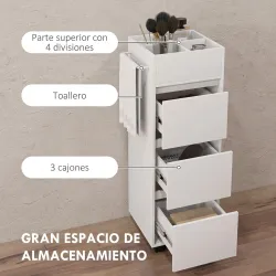 Armario de Baño Estrecho Mueble Auxiliar de Baño con 3 Cajones 4 Compartimentos Superiores Toallero 35x30x90 cm ... - Ogal.Es