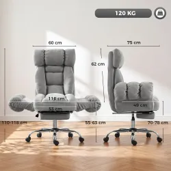 Silla de Oficina Ergonómica con Reposapiés Reposabrazos y Respaldo Alto Abatibles Reclinable 135° Altura Ajustab... - Ogal.Es