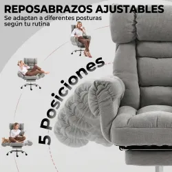 Silla de Oficina Ergonómica con Reposapiés Reposabrazos y Respaldo Alto Abatibles Reclinable 135° Altura Ajustab... - Ogal.Es