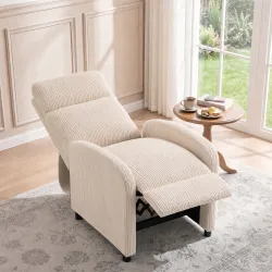 Sillón Relax Reclinable de Pana hasta 135° Reposapiés Respaldo Alto Acolchado Grueso Montaje Fácil para Salón Beige - Ogal.Es