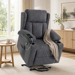 Sillón Relax Reclinable Eléctrico Levanta Personas con 8 Puntos Masaje y Calor Lumbar Puerto USB Mando Reposapié... - Ogal.Es