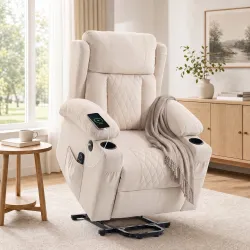 Sillón Relax Reclinable Eléctrico Levanta Personas con 8 Puntos Masaje y Calor Lumbar Puerto USB Mando Reposapié... - Ogal.Es
