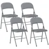 Juego de 4 Sillas Plegables Tapizadas en Terciopelo Estructura de Acero con Respaldo para Espacios Pequeños Gris... - Ogal.Es