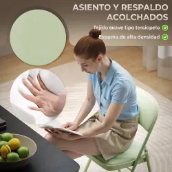 Juego de 4 Sillas Plegables Tapizadas en Terciopelo Estructura de Acero con Respaldo para Espacios Pequeños Verde - Ogal.Es