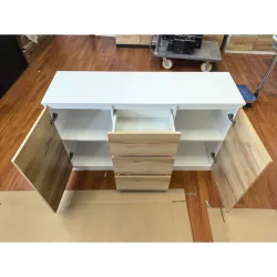 Aparador de 2 Puertas Aparador de Salón con 3 Cajones Mueble de TV hasta 55 Pulgadas 120x35x74,5 cm Blanco y Roble - Ogal.Es