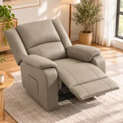 Sillón Relax Reclinable Manual de PU con Reposapiés Asiento Ancho Acolchado Grueso Reclinable hasta 155° Caqui - Ogal.Es