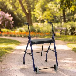 Andador para Ancianos Plegable con Asiento y 2 Ruedas 4 kg Ultraligero Manillar con Altura Ajustable Azul Oscuro - Ogal.Es