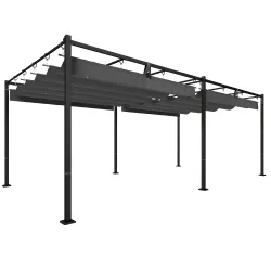Pérgola de Jardín 6x3 m con Techo Retráctil Protección UPF50+ Drenaje Cenador de Jardín para Patio Exterior Gris... - Ogal.Es