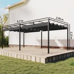 Pérgola de Jardín 6x3 m con Techo Retráctil Protección UPF50+ Drenaje Cenador de Jardín para Patio Exterior Gris... - Ogal.Es