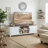 Mueble TV 140 cm, mueble para televisor de hasta 106,68 cm con 2 puertas, 2 compartimentos abiertos, blanco y ma... - Ogal.Es
