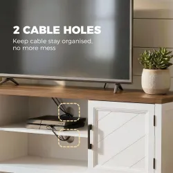 Mueble TV 140 cm, mueble para televisor de hasta 106,68 cm con 2 puertas, 2 compartimentos abiertos, blanco y ma... - Ogal.Es