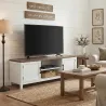 Mueble TV 140 cm, mueble para televisor de hasta 106,68 cm con 2 puertas, 2 compartimentos abiertos, blanco y ma... - Ogal.Es