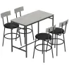 Juego de Mesa Alta de Bar y 4 Taburetes Asientos Tapizados en PU con Respaldo y Reposapiés Gris Claro - Ogal.Es
