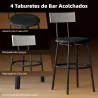 Juego de Mesa Alta de Bar y 4 Taburetes Asientos Tapizados en PU con Respaldo y Reposapiés Gris Claro - Ogal.Es