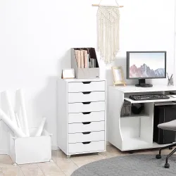 Cajonera de Escritorio con 7 Cajones y Ruedas Archivador Vertical para Estudio Salón 47,5x39,5x90 cm Blanco - Ogal.Es