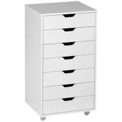 Cajonera de Escritorio con 7 Cajones y Ruedas Archivador Vertical para Estudio Salón 47,5x39,5x90 cm Blanco - Ogal.Es