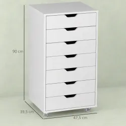 Cajonera de Escritorio con 7 Cajones y Ruedas Archivador Vertical para Estudio Salón 47,5x39,5x90 cm Blanco - Ogal.Es