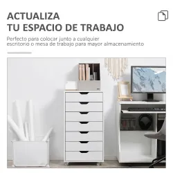 Cajonera de Escritorio con 7 Cajones y Ruedas Archivador Vertical para Estudio Salón 47,5x39,5x90 cm Blanco - Ogal.Es