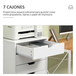 Cajonera de Escritorio con 7 Cajones y Ruedas Archivador Vertical para Estudio Salón 47,5x39,5x90 cm Blanco - Ogal.Es