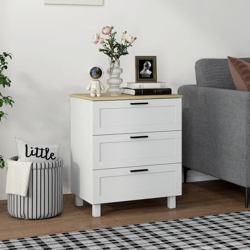 Cómoda Estrecha con 3 Cajones Cómoda Dormitorio con Patas de Madera para Salón Oficina 60x38x71 cm Blanco - Ogal.Es