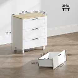 Cómoda Estrecha con 3 Cajones Cómoda Dormitorio con Patas de Madera para Salón Oficina 60x38x71 cm Blanco - Ogal.Es