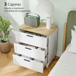 Cómoda Estrecha con 3 Cajones Cómoda Dormitorio con Patas de Madera para Salón Oficina 60x38x71 cm Blanco - Ogal.Es