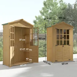 Caseta de Jardín de Madera con Estantes Ventanas de Acrílico Techo de Asfalto y Puertas con Pestillo Marrón Claro - Ogal.Es