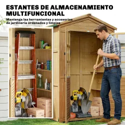 Caseta de Jardín de Madera con Estantes Ventanas de Acrílico Techo de Asfalto y Puertas con Pestillo Marrón Claro - Ogal.Es