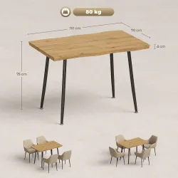 Mesa de Comedor Mesa de Cocina Nórdica para 4 Personas Tablero Grueso y Bordes Curvados 110x70x75 cm Roble - Ogal.Es