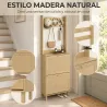 Perchero Zapatero con 2 Cajones Abatibles con Puertas de Ratán 8 Ganchos Estante Superior y Marco de Madera Natural - Ogal.Es
