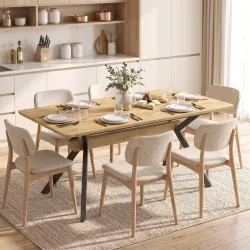 Mesa de Comedor Extensible 4-6 Personas Mesa de Cocina 130-170x80x76 cm Roble y Negro - Ogal.Es