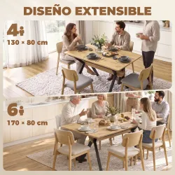 Mesa de Comedor Extensible 4-6 Personas Mesa de Cocina 130-170x80x76 cm Roble y Negro - Ogal.Es