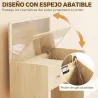 Tocador con Espejo Abatible y Taburete Mesa de Maquillaje con Cajón y 6 Compartimentos 81x40x117 cm Roble - Ogal.Es