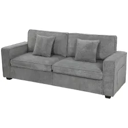 Sofá de 3 Plazas Tapizado en Chenilla con Bolsillos 2 Almohadas Reposabrazos Cojín de Muelles 210x78,5x86,5 cm Gris - Ogal.Es