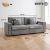 Sofá de 3 Plazas Tapizado en Chenilla con Bolsillos 2 Almohadas Reposabrazos Cojín de Muelles 210x78,5x86,5 cm Gris - Ogal.Es
