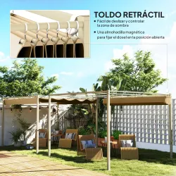 Pérgola con Techo Retráctil Pérgola de 3x3 m con Cierre Magnético Protección UV30+ Pabellón para Jardín Patio Caqui - Ogal.Es