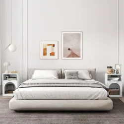 Mesilla de Noche Estrecha con 2 Compartimentos Abiertos Diseño en Forma de Arco 40x30x60 cm Blanco - Ogal.Es