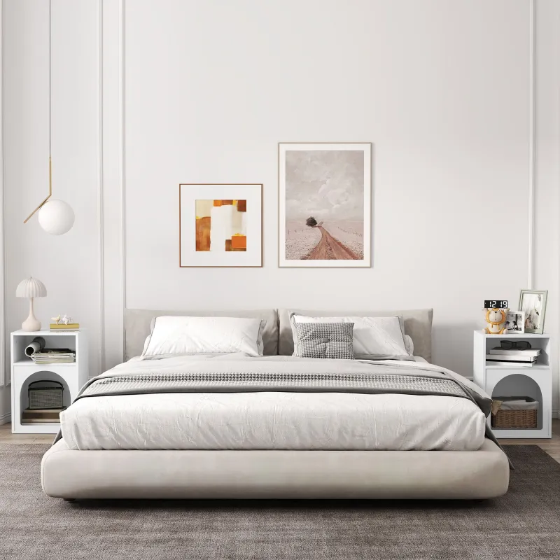 Mesilla de Noche Estrecha con 2 Compartimentos Abiertos Diseño en Forma de Arco 40x30x60 cm Blanco - Ogal.Es