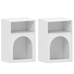 Mesilla de Noche Estrecha con 2 Compartimentos Abiertos Diseño en Forma de Arco 40x30x60 cm Blanco - Ogal.Es